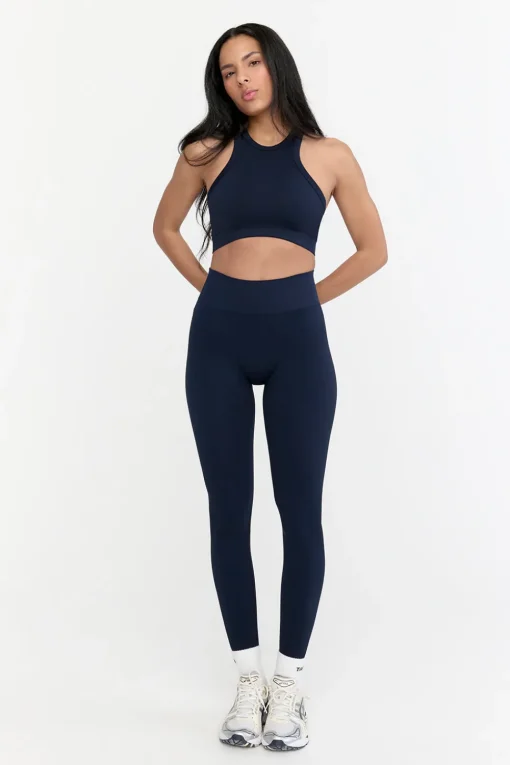 Sculpt Seamless Ribbed Racer Sports Bra - Navy Marl