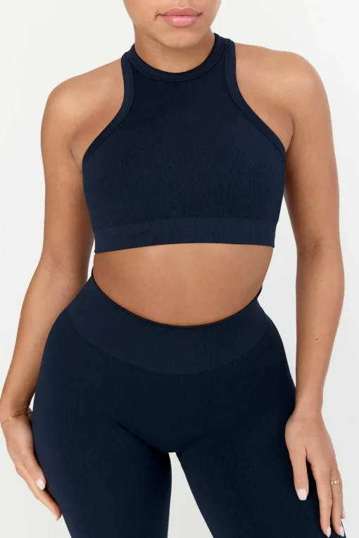 Sculpt Seamless Ribbed Racer Sports Bra - Navy Marl