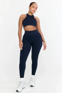 Sculpt Seamless Ribbed Racer Sports Bra - Navy Marl
