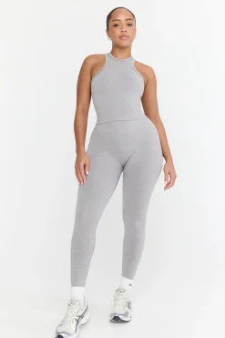 Sculpt Seamless Ribbed Racer Tank - Light Grey Marl