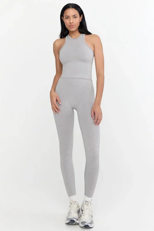 Sculpt Seamless Ribbed Racer Tank - Light Grey Marl