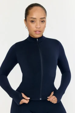 Sculpt Seamless Ribbed Zip Through Jacket- Navy Marl