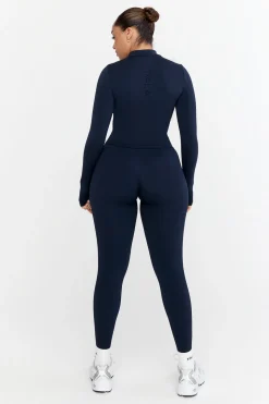 Sculpt Seamless Ribbed Zip Through Jacket- Navy Marl