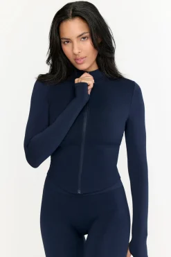 Sculpt Seamless Ribbed Zip Through Jacket- Navy Marl