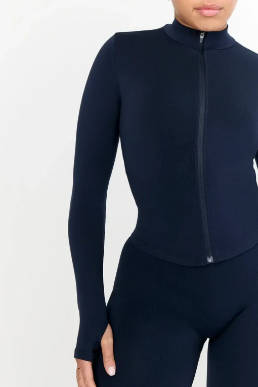 Sculpt Seamless Ribbed Zip Through Jacket- Navy Marl