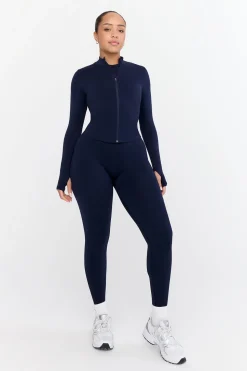 Sculpt Seamless Ribbed Zip Through Jacket- Navy Marl