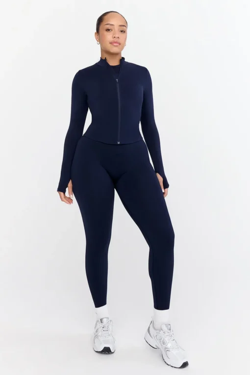 Sculpt Seamless Ribbed Zip Through Jacket- Navy Marl