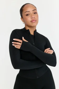 Sculpt Seamless Ribbed Zip Through Jacket- Black Marl