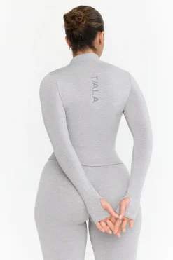 Sculpt Seamless Ribbed Zip Through Jacket- Light Grey Marl