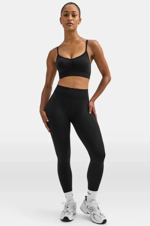 Sculpt Seamless Ruched Sports Bra - Black Marl