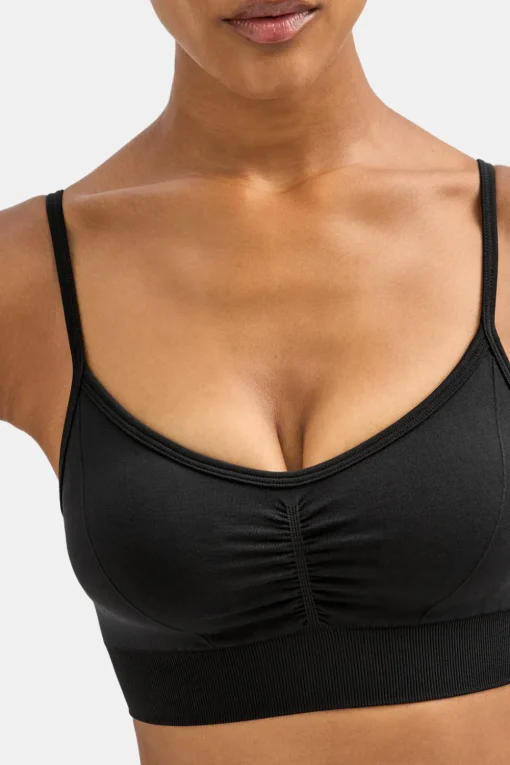 Sculpt Seamless Ruched Sports Bra - Black Marl