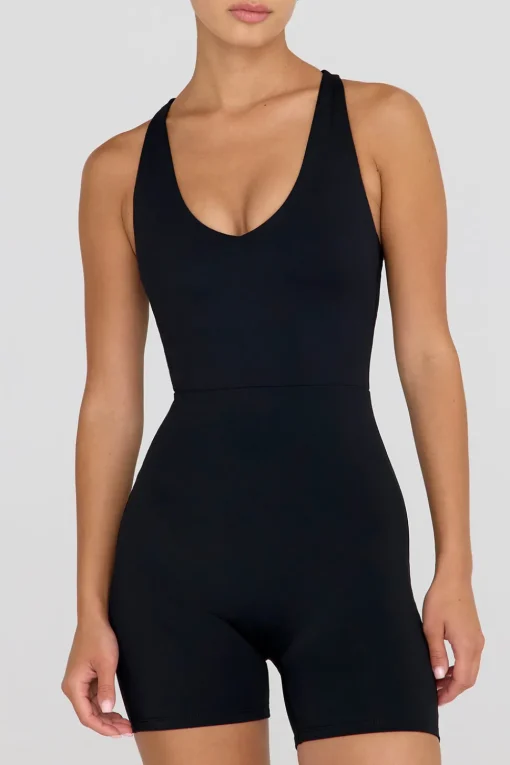 SkinLuxe Built-In Support Strappy Back Unitard - Shadow Black