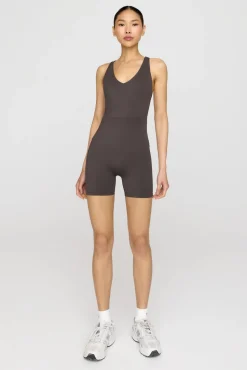 SkinLuxe Built-In Support Strappy Back Unitard - Slate Brown