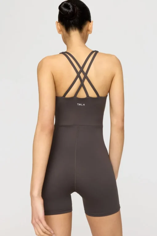 SkinLuxe Built-In Support Strappy Back Unitard - Slate Brown