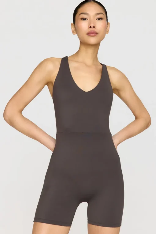 SkinLuxe Built-In Support Strappy Back Unitard - Slate Brown