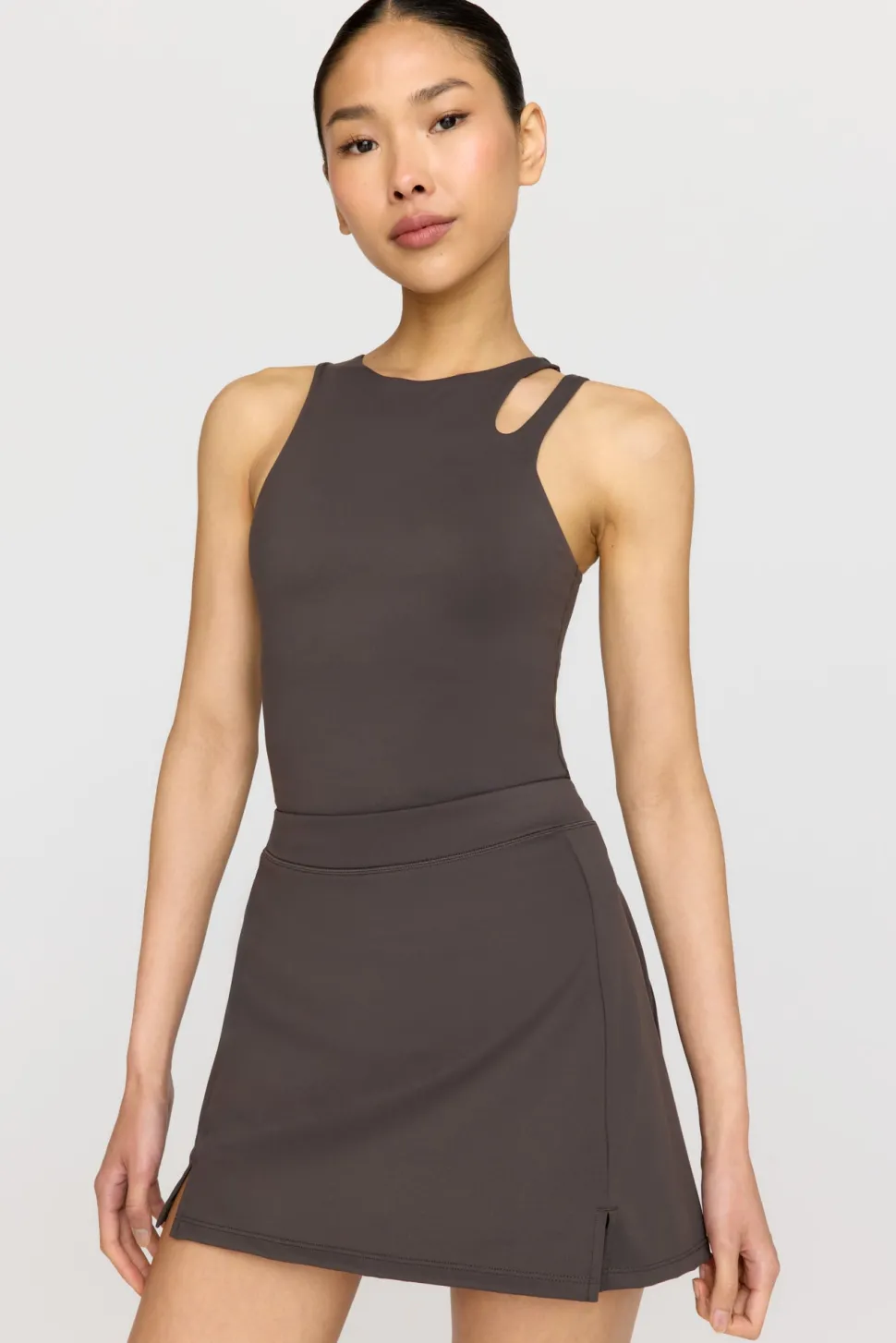 SkinLuxe Built-In Support Cut Out Shoulder Vest - Slate Brown