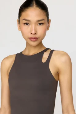 SkinLuxe Built-In Support Cut Out Shoulder Vest - Slate Brown