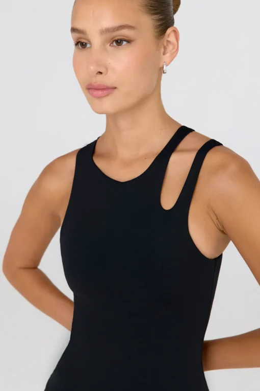 SkinLuxe Built-In Support Cut Out Shoulder Vest - Shadow Black