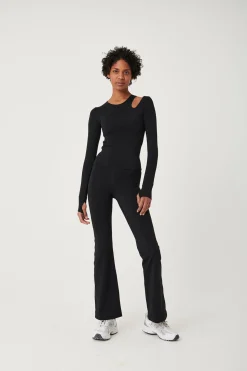 SkinLuxe Cut Out Shoulder Long Sleeve Top - Shadow Black