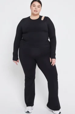 SkinLuxe Cut Out Shoulder Long Sleeve Top - Shadow Black