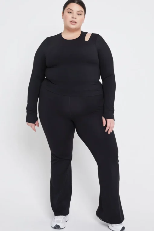 SkinLuxe Cut Out Shoulder Long Sleeve Top - Shadow Black