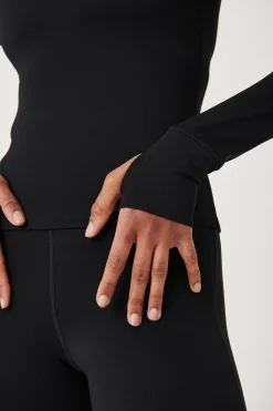 SkinLuxe Cut Out Shoulder Long Sleeve Top - Shadow Black