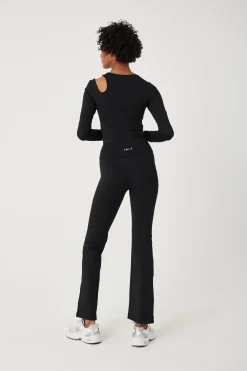 SkinLuxe Cut Out Shoulder Long Sleeve Top - Shadow Black