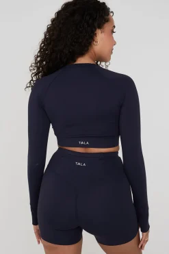 SkinLuxe Long Sleeve Crop Keyhole Top - Navy