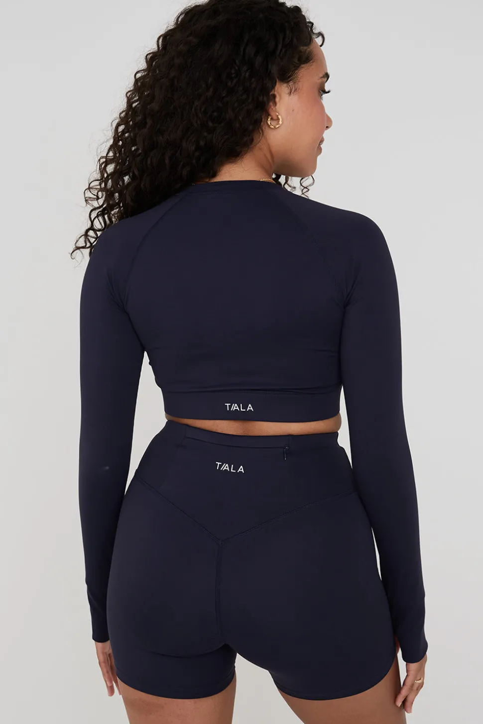 SkinLuxe Long Sleeve Crop Keyhole Top - Navy