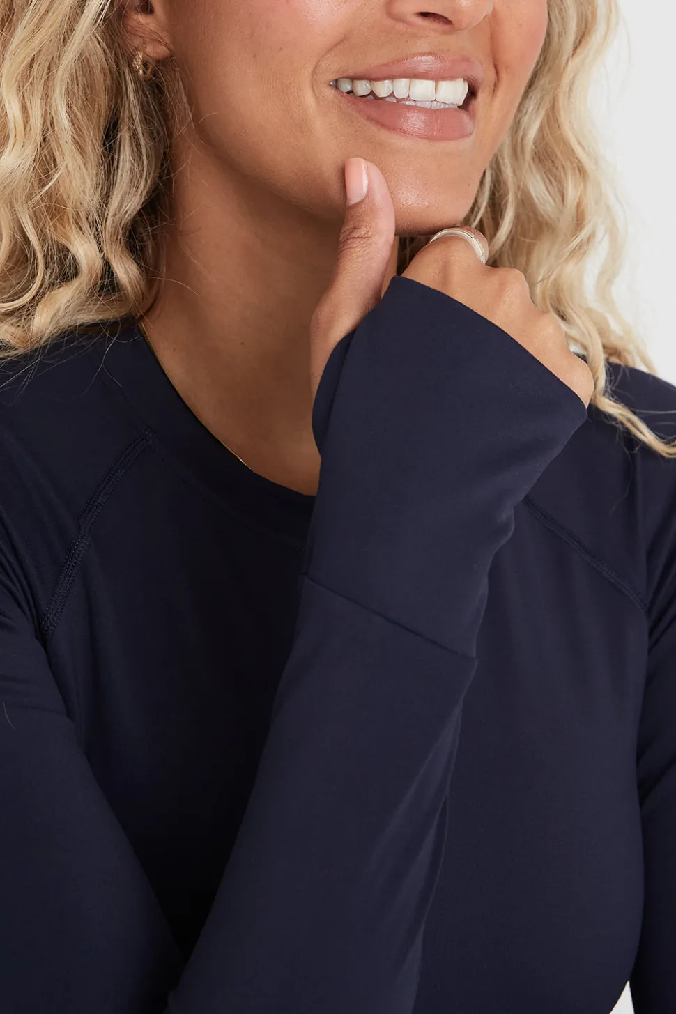 SkinLuxe Long Sleeve Crop Keyhole Top - Navy