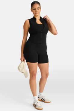 SkinLuxe Sleeveless Zip Through Running Top - Shadow Black