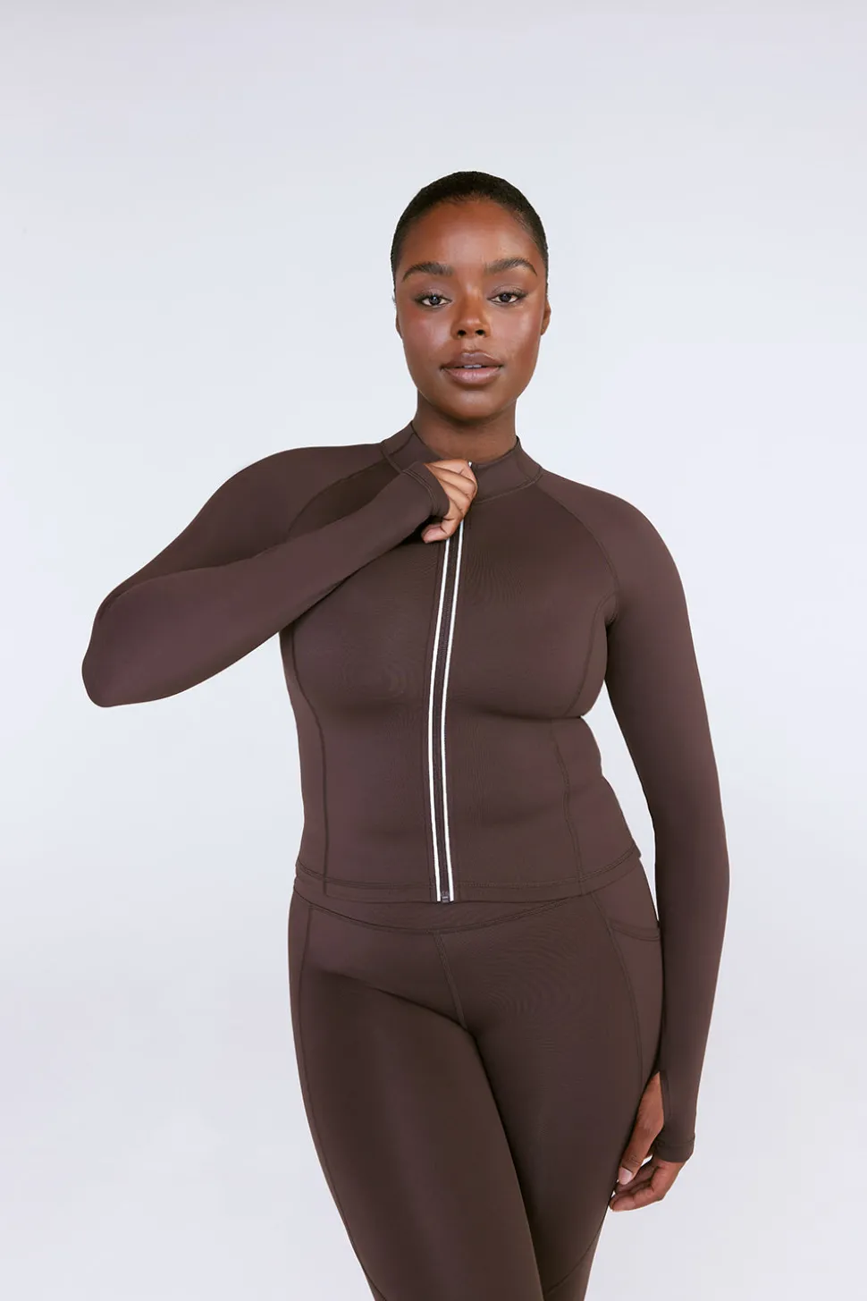 SkinLuxe Zip Through Running Top - Espresso