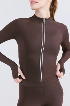 SkinLuxe Zip Through Running Top - Espresso