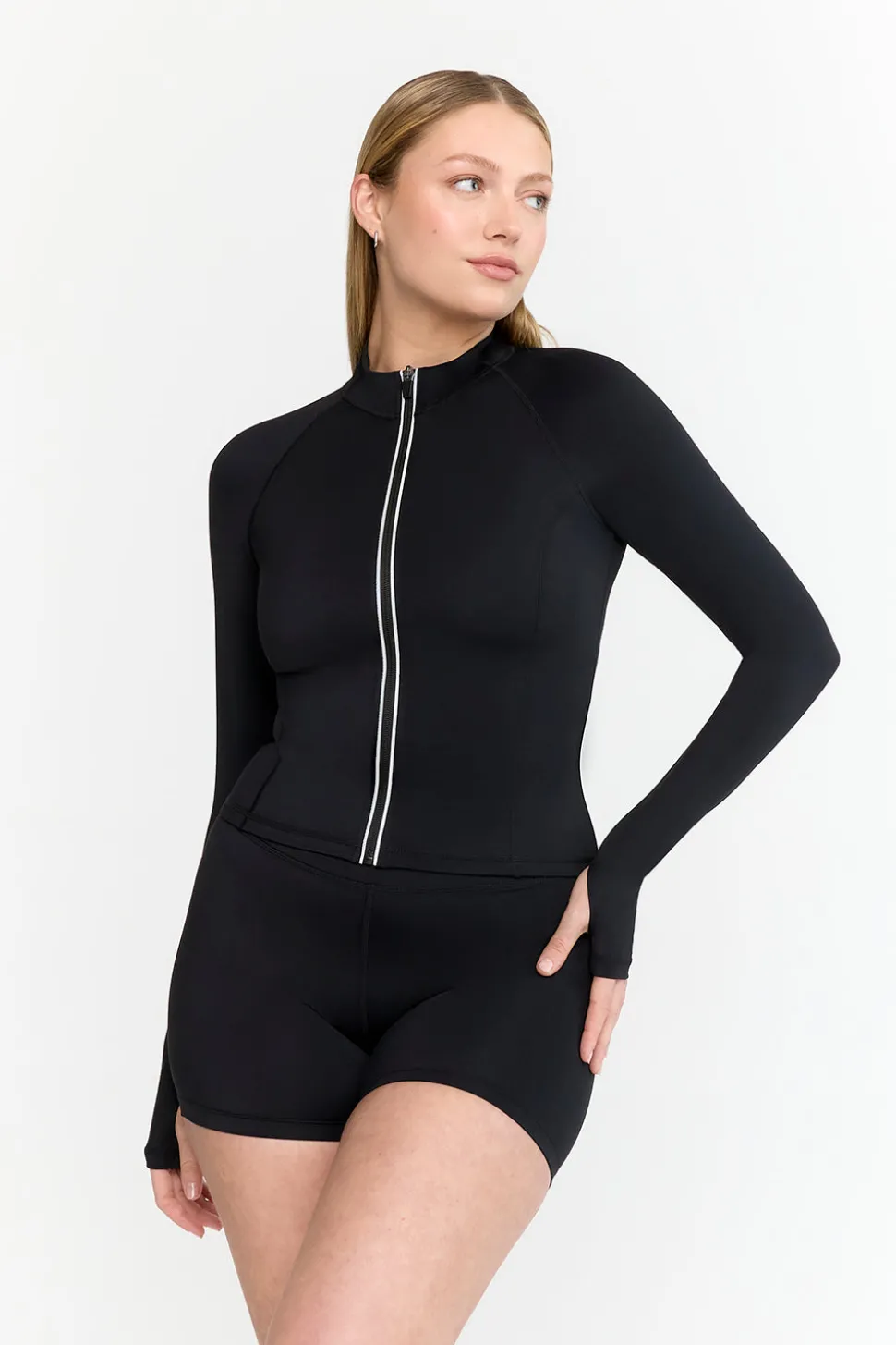 SkinLuxe Zip Through Running Top - Shadow Black