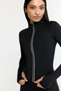 SkinLuxe Zip Through Running Top - Shadow Black