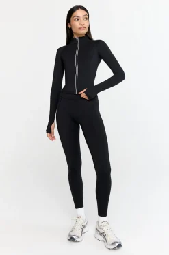 SkinLuxe Zip Through Running Top - Shadow Black