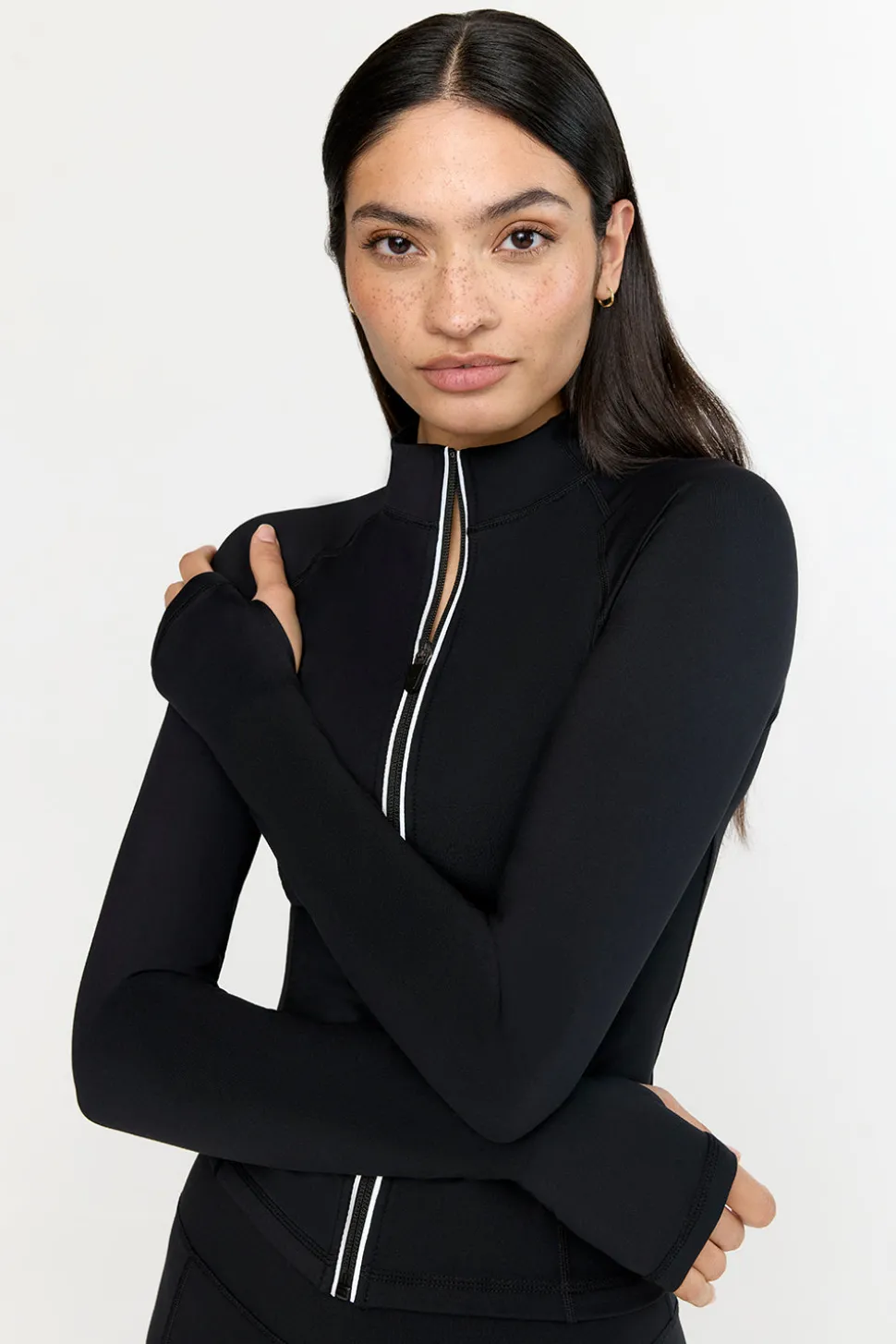 SkinLuxe Zip Through Running Top - Shadow Black