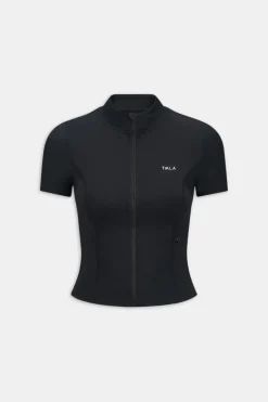 SkinLuxe Zip Through Short Sleeve Running Top - Shadow Black
