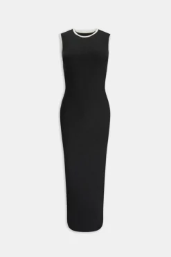 Sleeveless Contrast Ribbed Knit Maxi Dress - Black And Buttermilk