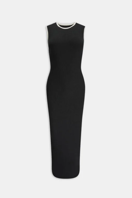 Sleeveless Contrast Ribbed Knit Maxi Dress - Black And Buttermilk