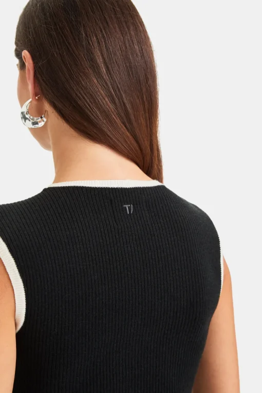 Sleeveless Contrast Ribbed Knit Maxi Dress - Black And Buttermilk
