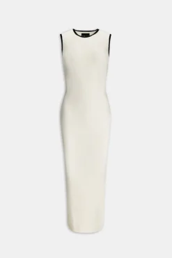 Sleeveless Contrast Ribbed Knit Maxi Dress - Buttermilk And Black