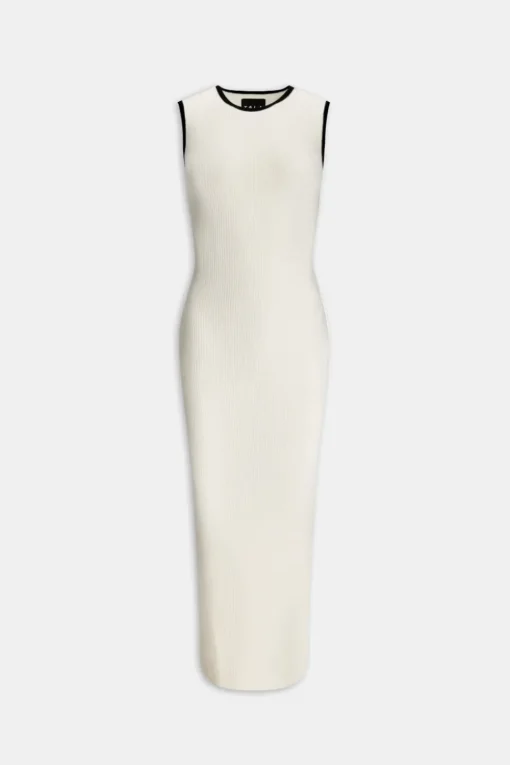 Sleeveless Contrast Ribbed Knit Maxi Dress - Buttermilk And Black