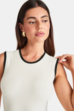 Sleeveless Contrast Ribbed Knit Maxi Dress - Buttermilk And Black