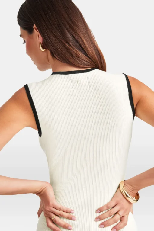 Sleeveless Contrast Ribbed Knit Maxi Dress - Buttermilk And Black