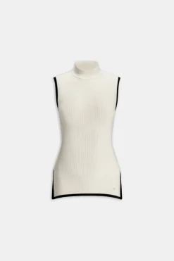 Sleeveless Mock Neck Ribbed Knit Tank - Buttermilk And Black