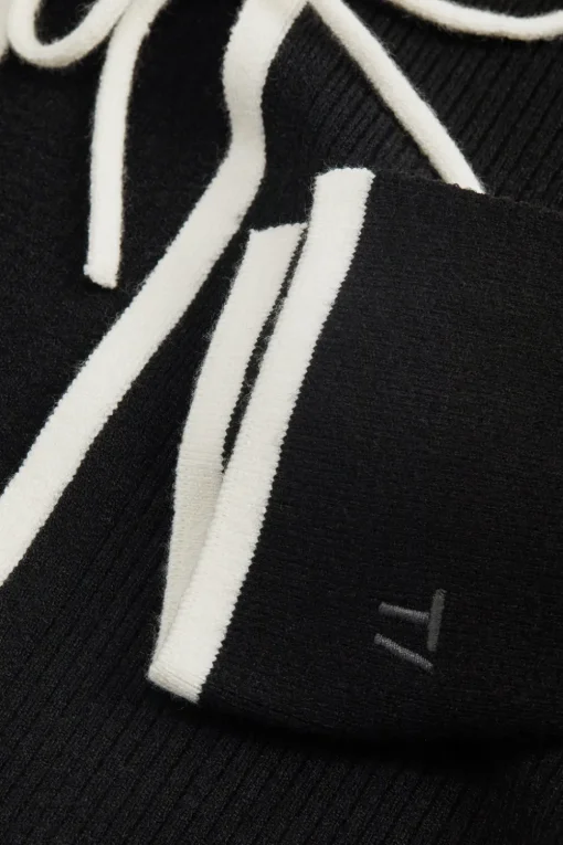 Slim Fit Long Sleeve Ribbed Knit Tie Top - Black And Buttermilk