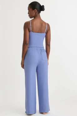 Soft Lounge Wide Leg Pyjama Bottoms - Cornflower Blue