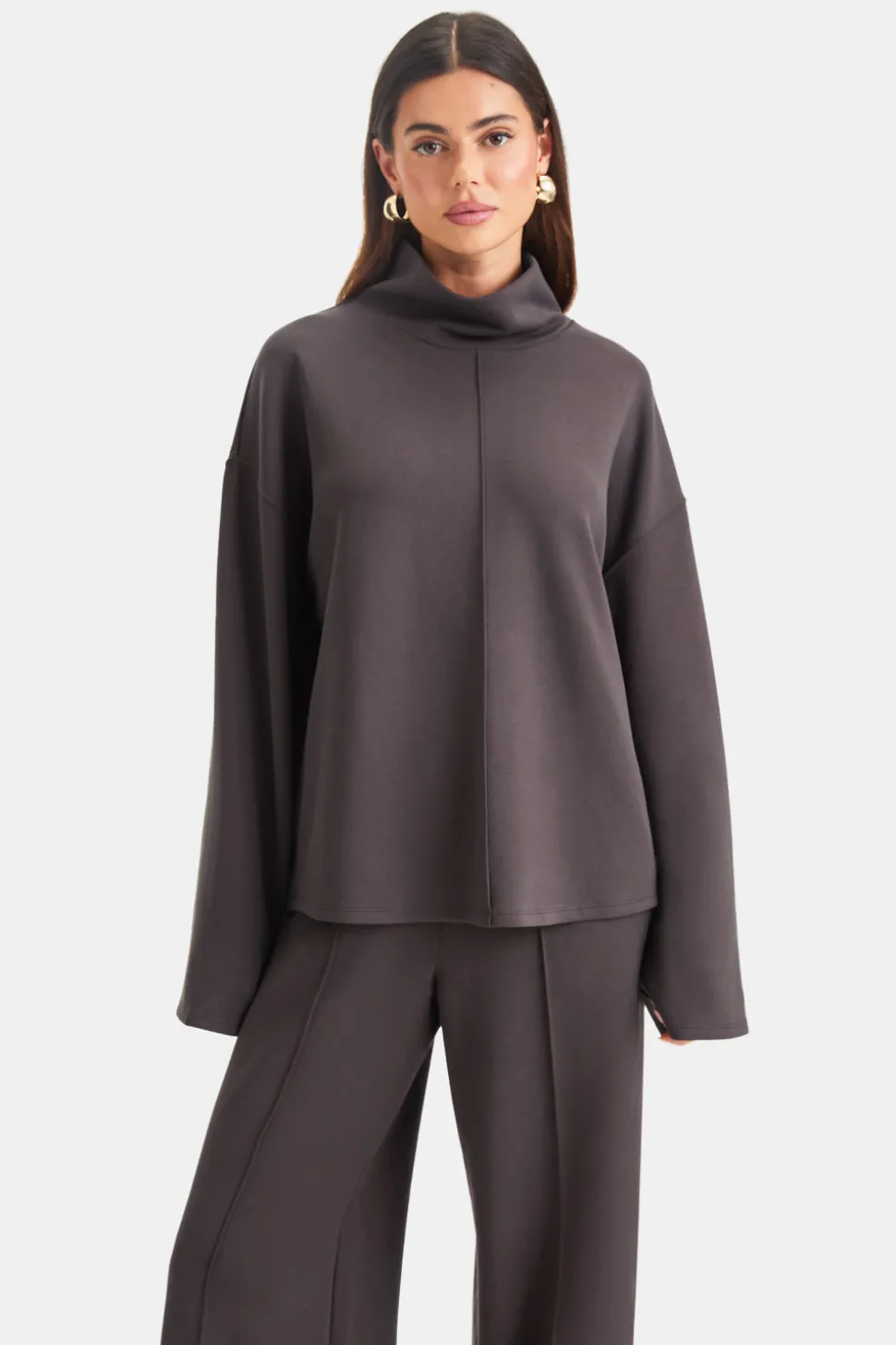 SoftSmart Funnel Neck Sweatshirt - Cocoa