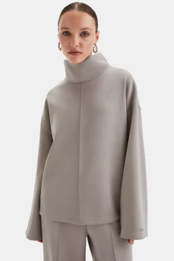 SoftSmart Funnel Neck Sweatshirt - Pebble